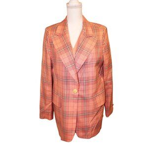 Escada Vintage Plaid Button Blazer Jacket with Built in Vest Peach/Red, Size 40
